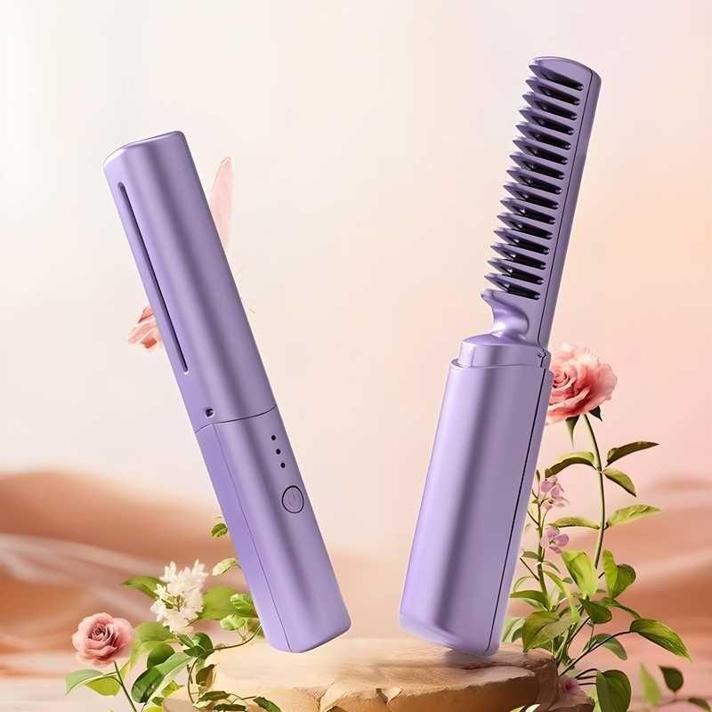 Meneflix Cordless Mini Hair Straightener Comb – Portable Rechargeable Styling Tool